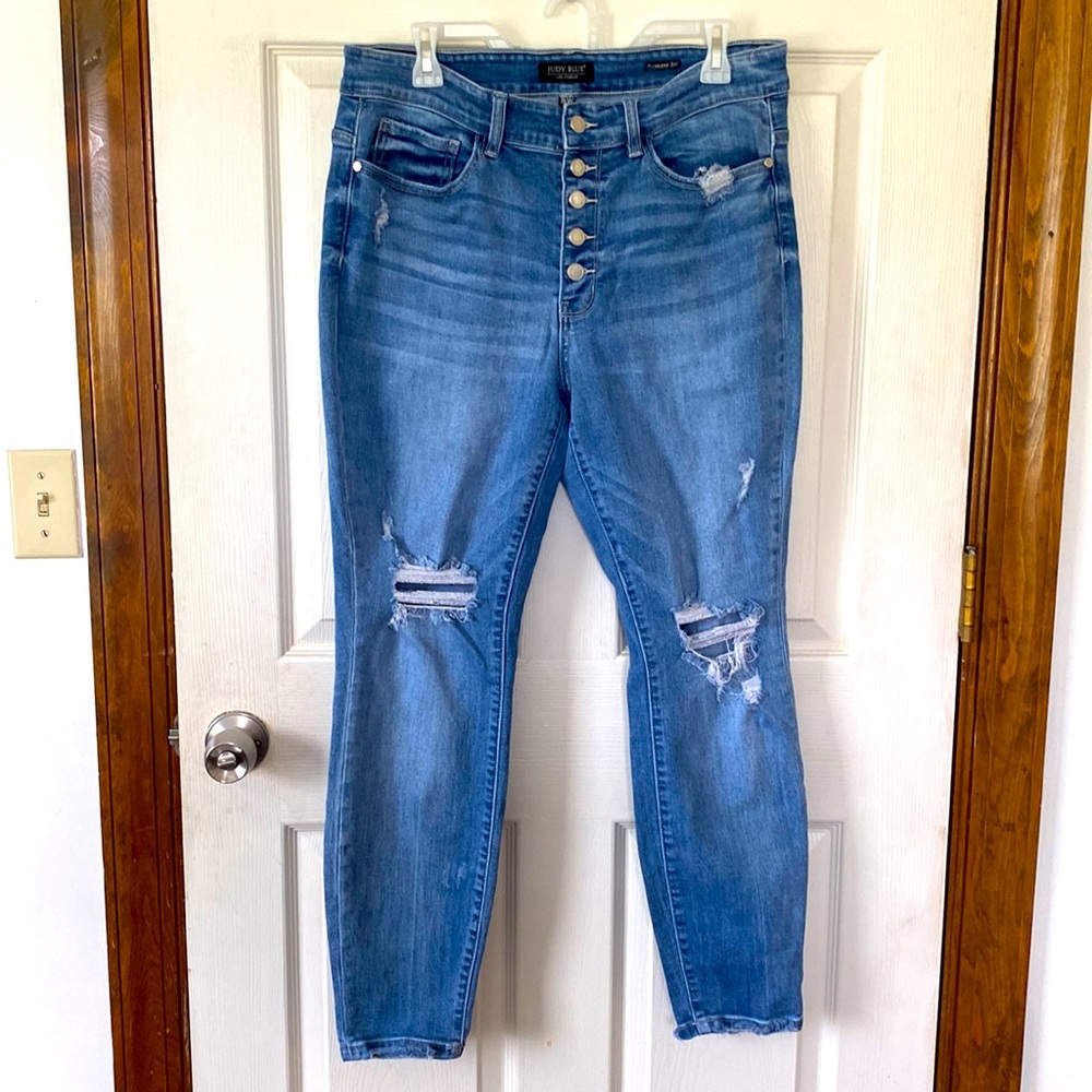 Judy Blue distressed boyfriend fit jeans.